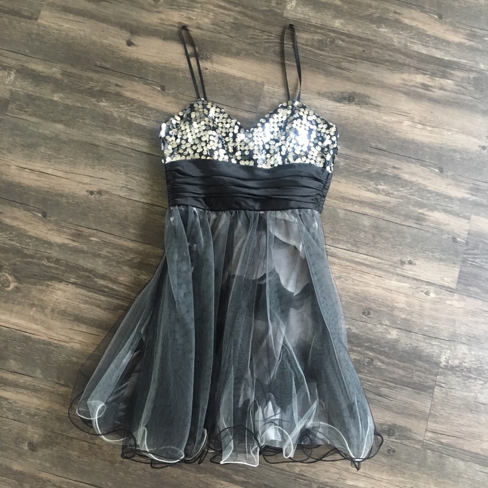 Black and Gray Floral Formal Dress
